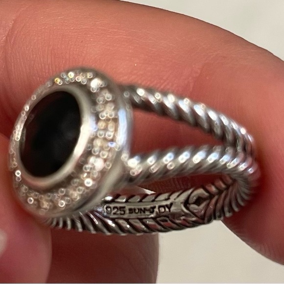 David Yurman black onyx, diamond, sterling ring size 8 - Picture 2 of 7